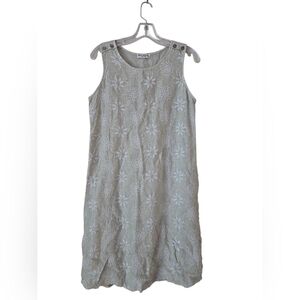 TERZO MILLENIO Womens Mini Dress 100% Linen Beige Embroidered Size Small‎